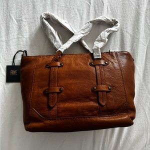 Frye Brown Leather Tote with Structured Design and Top Handles